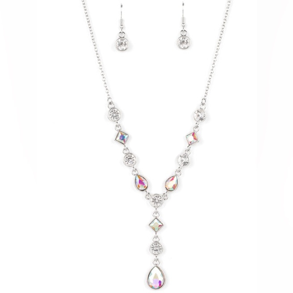 Forget the Crown - Silver Iridescent Rhinestone Y-Necklace - Picture 2 of 2